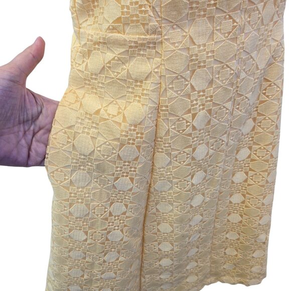 White House Black Market Yellow Geometric Lace Overlay Fit & Flare Dress Size 6 - Picture 6 of 7